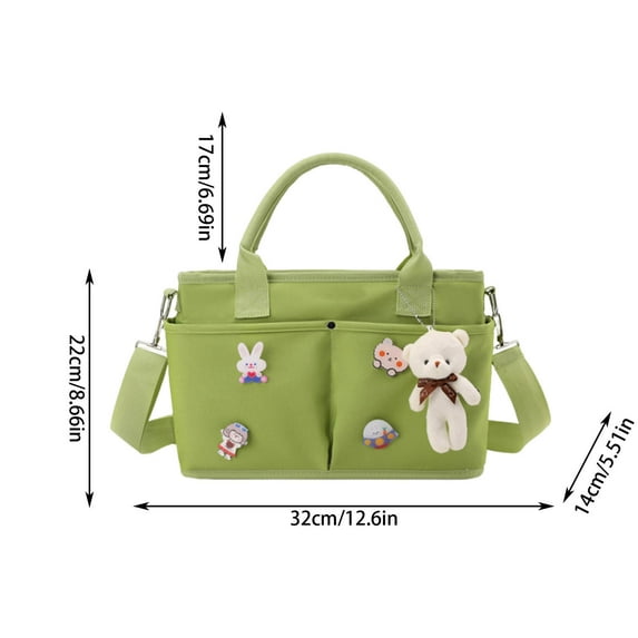Leodye 1PCS Large-Capacity Diaper Bag - Pendant/Bear Brooch/Multiple Pockets, for Postpartum Bottle & Diaper Storage