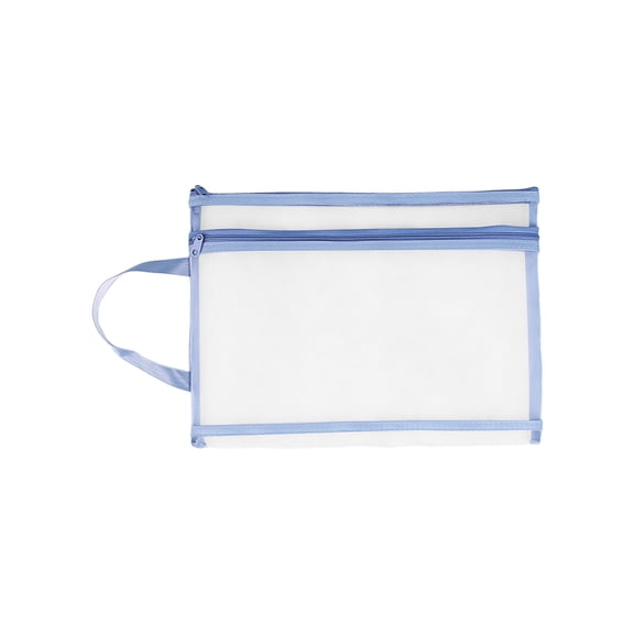 Leodye 1PCS Large Capacity Double Layer Mesh Zipper Pouch, Transparent Handle Style, Document Organizer for Student Assignments Test Papers Filing -9.84x6.69x0.20in