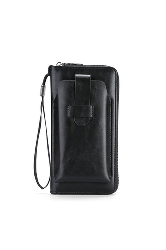 1PCS Large Capacity Long Men's Leather Zippered Wallet with Multiple Card Slots Holders Fits 6.9-inch Phone Durable Daily Purse -7.68 x 4.13 x 1.18 inches