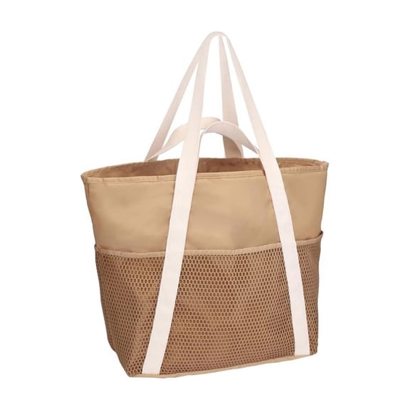 Leodye 1PCS Large Colour Block Mesh Beach Bag Hollow Openwork Shoulder Tote Portable Travel Organizer for Outdoor Picnic -14.17x14.17in