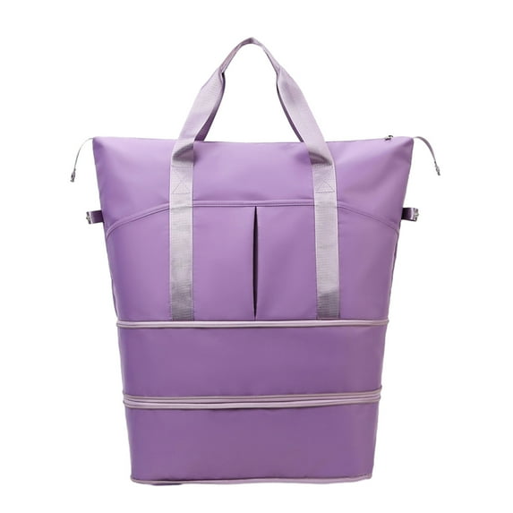 Leodye 1PCS Large Expandable Travel Tote Bag - with Trolley Sleeve/Wet Pocket, Women's Carry-on Duffel for Gym -21×17×8.7Inch