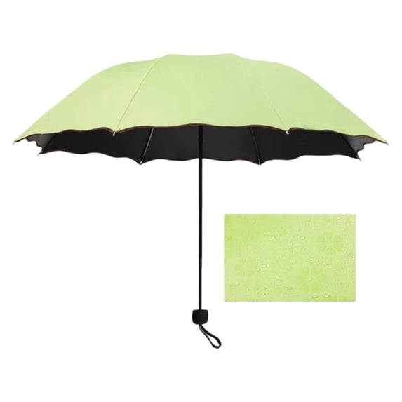 Leodye 1PCS Manual Folding Sun Rain Umbrella Black Coated UV Protection Water Activated Floral Pattern for Women Outdoor Travel -36.6IN