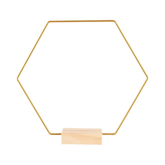 Leodye 1PCS Metal Floral Hoop with Wooden Base, DIY Craft Frame, Make Wedding Table Centerpiece, for Party & Home Floral Arrangement Decor -9IN