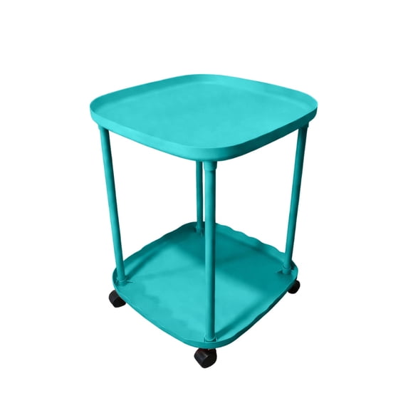Leodye 1PCS Mobile Sofa Side Table Double Tier Rolling Coffee Table Plastic Bedside Table with Storage for Bedroom -18.5x13.39x13.39in
