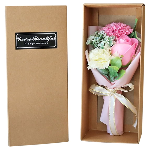 Leodye 1PCS Mother's Day Rose Soap Flower Carnation Gift Box Romantic Giftable Holiday Decor Mom's Gift Set -9.44**3.54IN