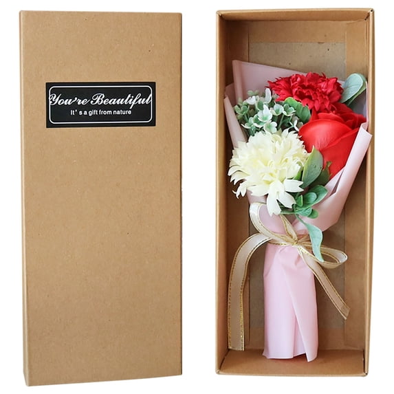 Leodye 1PCS Mother's Day Rose Soap Flower Carnation Gift Box Romantic Giftable Holiday Decor Mom's Gift Set -9.44**3.54IN