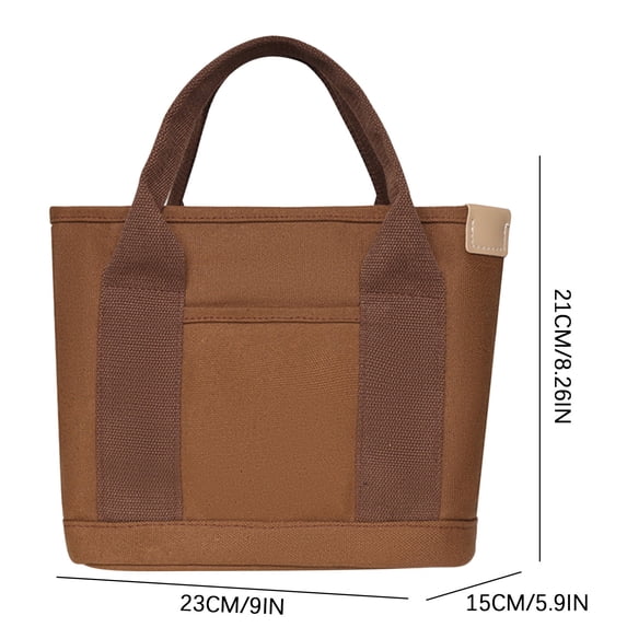 Leodye 1PCS Multi-pocket Canvas Tote Bag Fashionable Spacious Daily Use Shopping Handbag Handle Storage Bag -8.3x9x5.9in