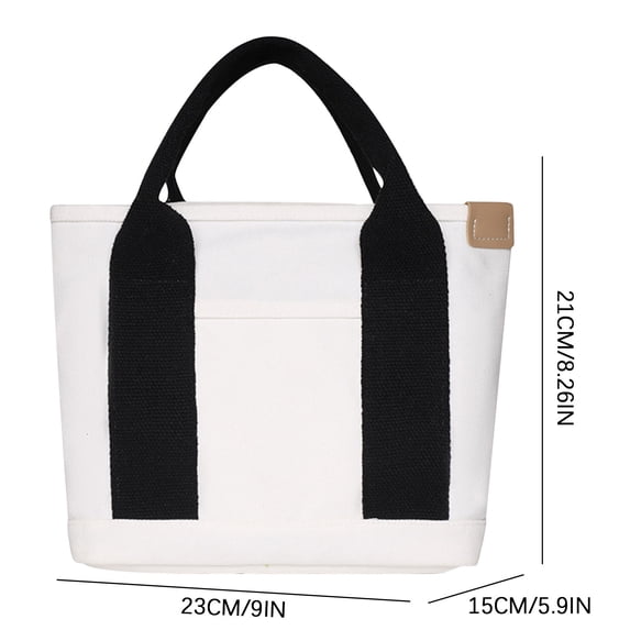 Leodye 1PCS Multi-pocket Canvas Tote Bag Fashionable Spacious Daily Use Shopping Handbag Handle Storage Bag -8.3x9x5.9in
