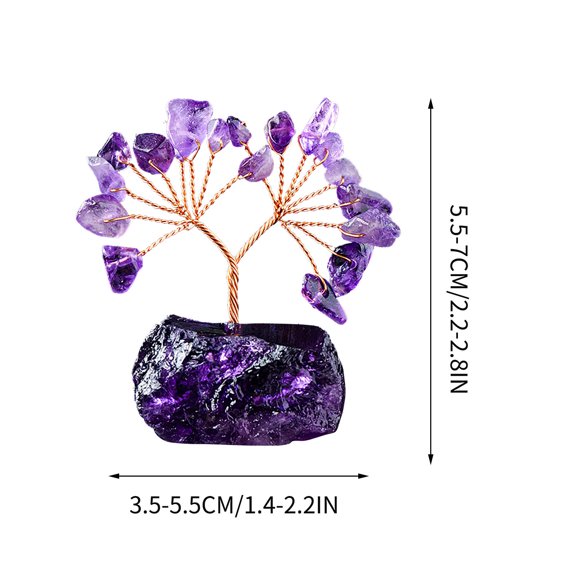 Leodye 1PCS Natural Crystal Money Tree - Crushed Stone with Handwoven Amethyst Base, Wealth-themed Home Decoration -2.8*2.2IN