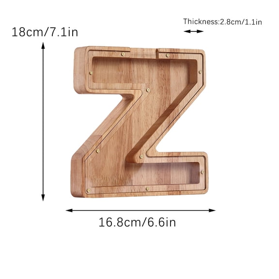 Leodye 1PCS Personalized Wooden Name Money Box - 26 English Letters Customizable, Deposit Storage Box -7.1*3IN