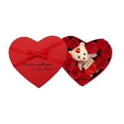 Leodye 1PCS Preserved Rose Teddy Bear Gift Box Heart-shaped Red Rose Design Valentines Day Birthday Romantic Gift Accessory -6.69x6.1x1.77in