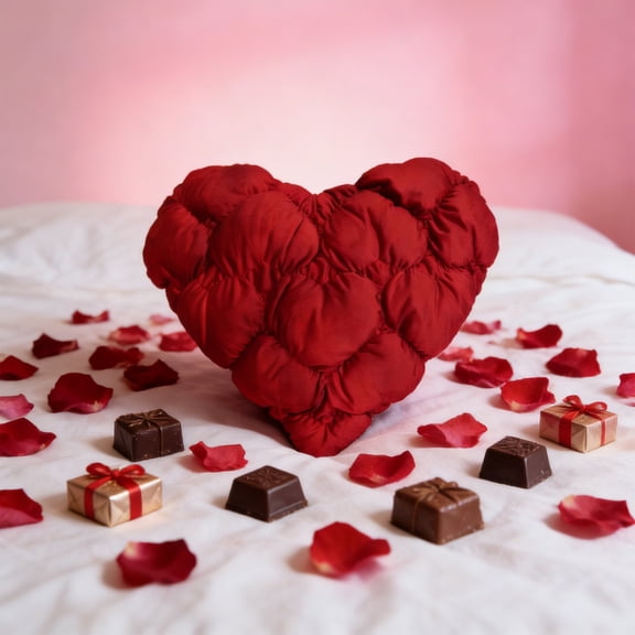 Leodye 1PCS Puffy Heart Throw Pillow Mingled Threads 3D Heart Shape Home Decor Valentine's Day Soft Plush Love Pillow for Sofa Bed