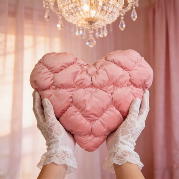 Leodye 1PCS Puffy Heart Throw Pillow Mingled Threads 3D Heart Shape Home Decor Valentine's Day Soft Plush Love Pillow for Sofa Bed