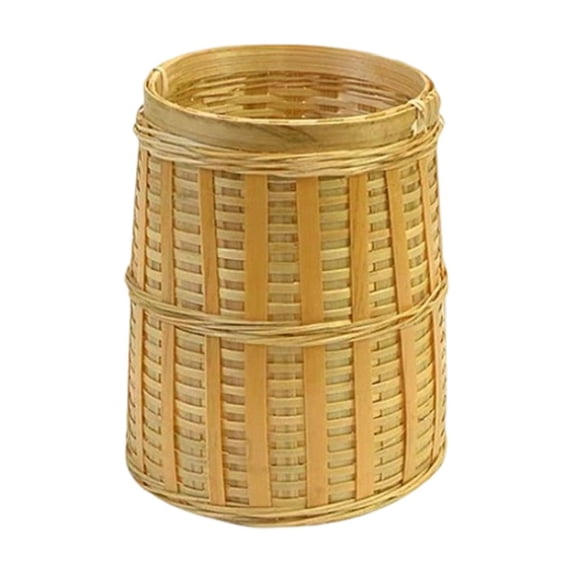 Leodye 1PCS Rattan Woven Bucket Organizer Pen Makeup Brush Holder Storage Basket for Bedroom Living Room office and Desktop Decor -4.41x3.62x3.07in