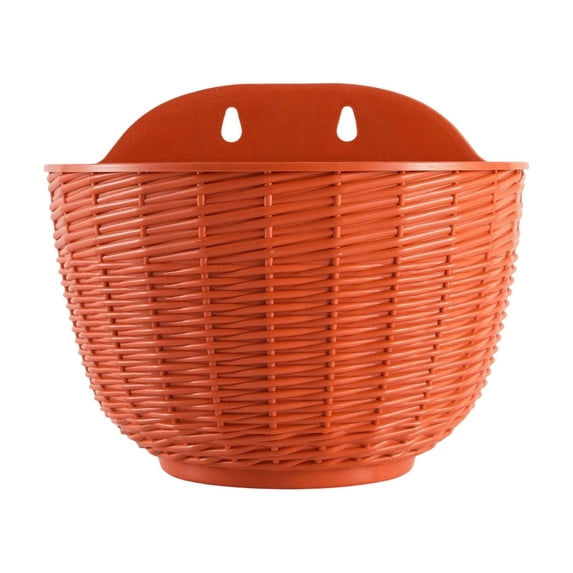 Leodye 1PCS Rattan textured Flower Pot Semi circular Wall mounted Home Decor Plastic Material Wall Hanging Flower Pot for Indoor Plant Decoration -8.27x5.12x4.72in