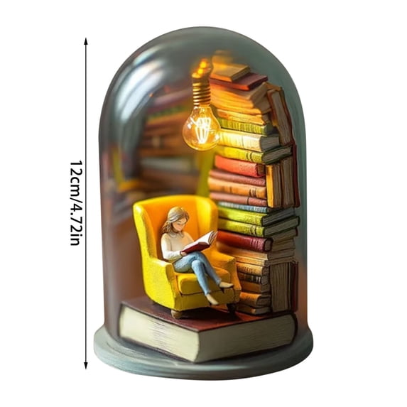 Leodye 1PCS Reader Night Lights, Desktop Decoration Lamp, Tiny Bookshelf Library Statue Light, Cute Dome Decor Gift for Book Lovers Funny office Desk -4.72IN