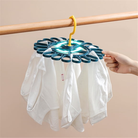 Leodye 1PCS Rotatable Multifunctional Round with 20 Clips Plastic Foldable Clips Indoor Socks Drying Rack -10.2x10.2x5.3inch