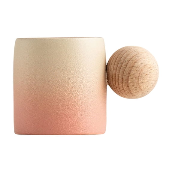 Leodye 1PCS Rough Pottery Mini Cute Small Tea Cup Wooden Handle Coffee Cup Exquisite Classical Fresh Small Cups-3.3x2.1in
