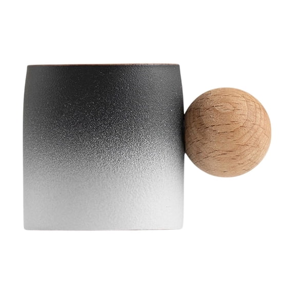 Leodye 1PCS Rough Pottery Mini Cute Small Tea Cup Wooden Handle Coffee Cup Exquisite Classical Fresh Small Cups-3.3x2.1in