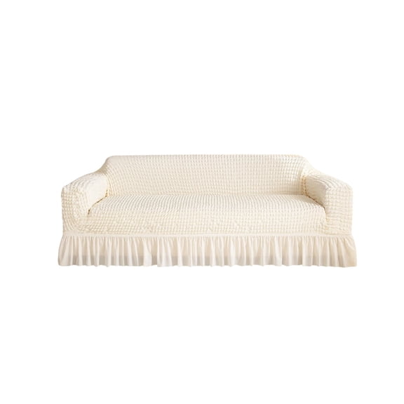 Leodye 1PCS Ruffled Skirt Stretchy Textured Sofa Cover, Universal Polyester Fabric, Full Wrap Couch Slipcover for Living Room Dust Protection -74.8 ~ 90.55 IN