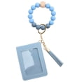 thumbnail image 1 of Leodye 1PCS Silicone Bead Bracelet Card Bag - Leather Fringe Multi-card, Keyring Coin Purse Accessory -2.76x3.94x0.394in, 1 of 6