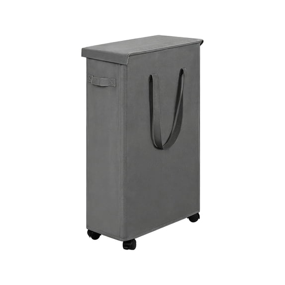 Leodye 1PCS Slim Rolling Laundry Hamper with Lid, Foldable Fabric Basket with Wheels & Handles, Dirty Clothes Storage Bin for Bathroom Bedroom -16.14x8.66x27.6in