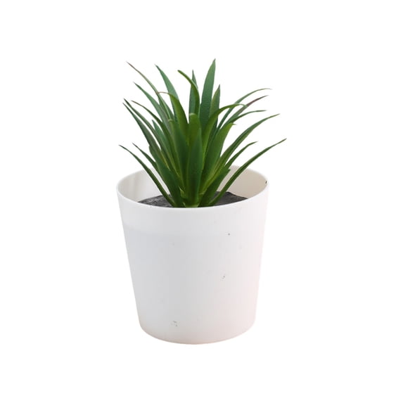 Leodye 1PCS Small Artificial Plastic Potted Plant with White Pot Mini Faux Greenery Arrangement for Kitchen Table Bar office Indoor Decor -3.54x2.36x2.36in
