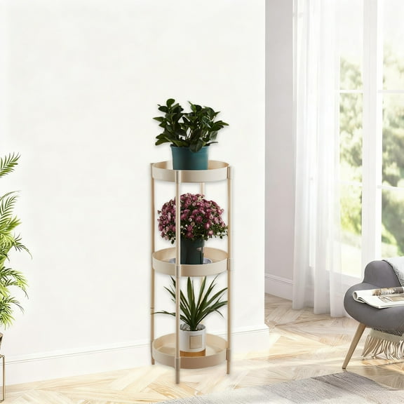 Leodye 1PCS Small Round Side Table , 3-Tier Round End Table, Compact Sofa Bedside Table for Small Space, Easy Assembly, for Living Room, Bedroom, Apartment-35.4x13in