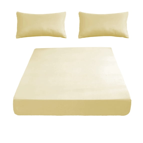 Leodye 1PCS Soft Fiber Fitted Sheet Set with 1 Pair Pillowcases, All-Inclusive Non-Slip Mattress Protector, Breathable Bed Cover for Double Bed -86.61x70.86in