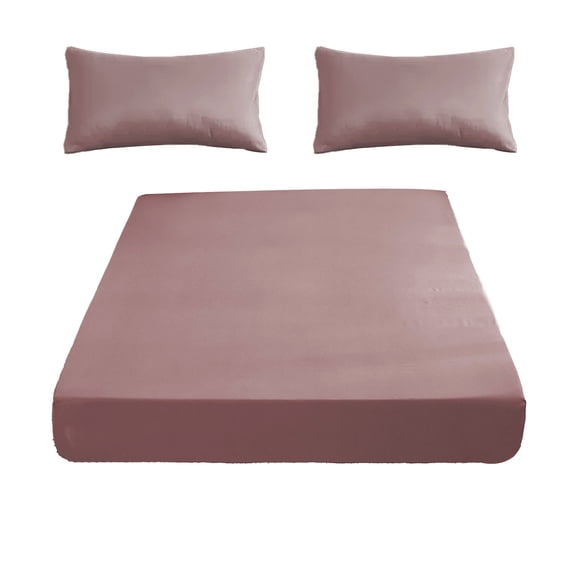 Leodye 1PCS Soft Fiber Fitted Sheet Set with 1 Pair Pillowcases, All-Inclusive Non-Slip Mattress Protector, Breathable Bed Cover for Double Bed -86.61x70.86in