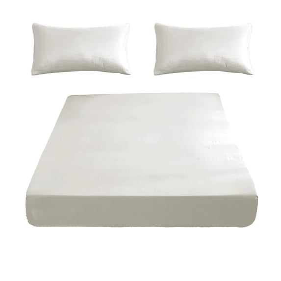 Leodye 1PCS Soft Fiber Fitted Sheet Set with 1 Pair Pillowcases, All-Inclusive Non-Slip Mattress Protector, Breathable Bed Cover for Double Bed -86.61x70.86in