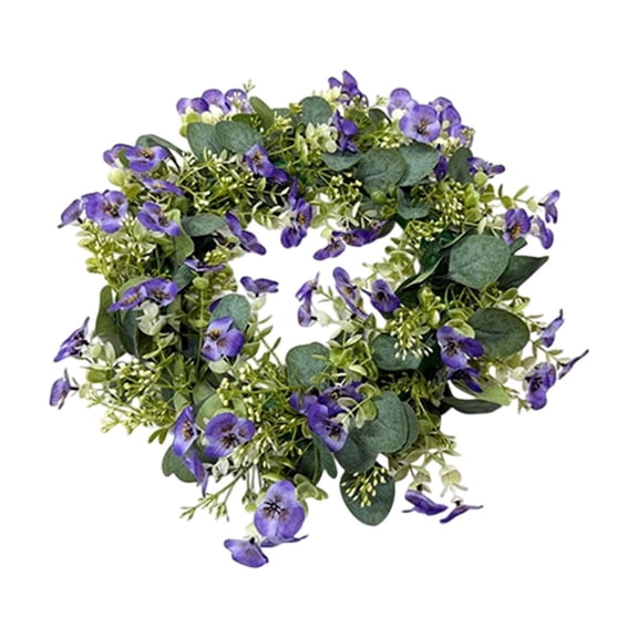 Leodye 1PCS Spring Artificial Flower Wreath , Realistic Fake Floral Ring, Decorative Green Leafy Grass Wreath for Home Door Hanging & Wall Decor -13.78 in