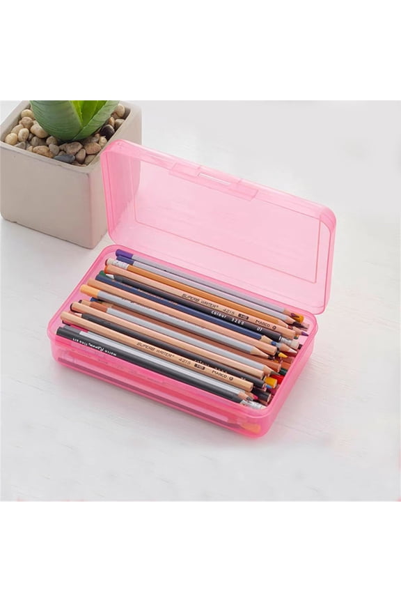 1PCS Stackable Clear Plastic Pencil Box with Snap Lock Lid Large Capacity Stylish Stationery Case for Pens office Small Supplies Storage -8.1*4.8*2.3IN