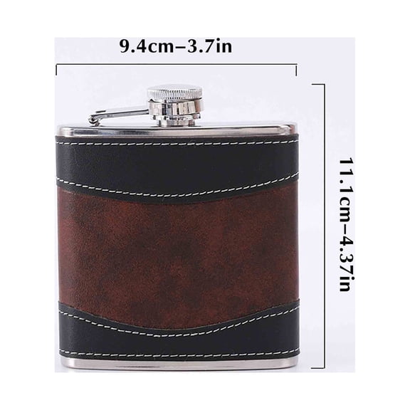 Leodye 1PCS Stainless Steel & Leather Hip Flask - Pocket-sized with Funnel, Bar Set for Men & Women -3.7*5.2IN
