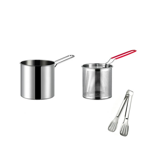 Leodye 1PCS Stainless Steel Mini Deep Fryer with Basket Multi-functional Compact Home Kitchen Grilling Chicken Fries Cookware -4.72*5IN