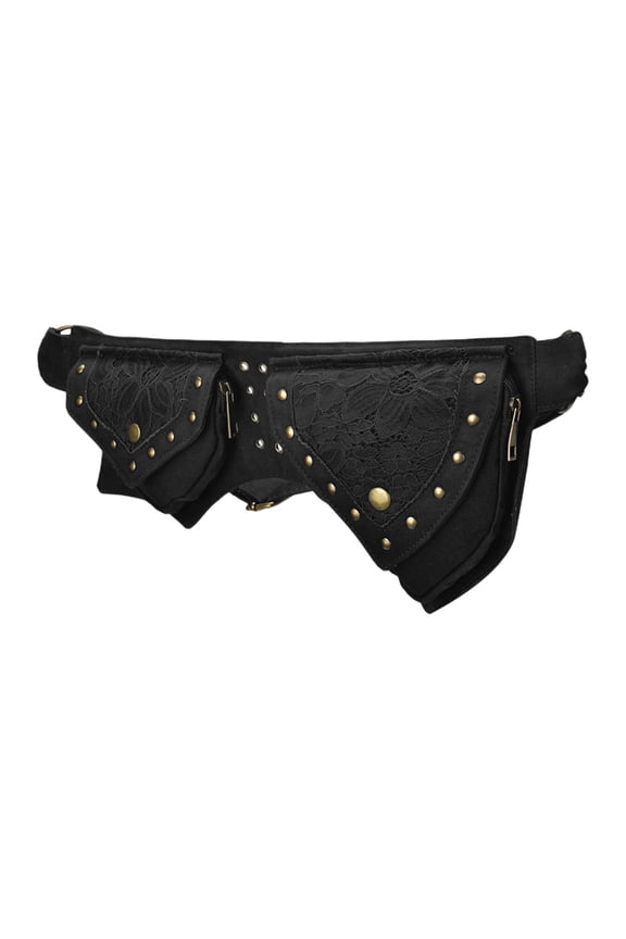 1PCS Steampunk Vintage Women Waist Bag, Studded PU Leather Crossbody Pack for Gothic, Punk & Travel Use -14.9x7.4x1.2in