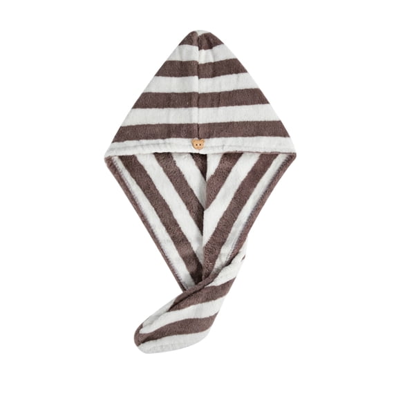 Leodye 1PCS Striped Fleece Hair Drying Towel, Thick High Absorbent Texture, Quick Dry Hair Wrap for Women Shower Daily Use -25.6×9.8×0.79in