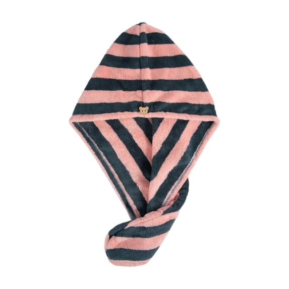 Leodye 1PCS Striped Fleece Hair Drying Towel, Thick High Absorbent Texture, Quick Dry Hair Wrap for Women Shower Daily Use -25.6×9.8×0.79in