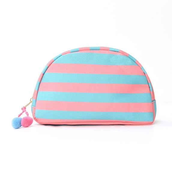 Leodye 1PCS Striped Seashell Travel Makeup Bag, Lightweight Portable Toiletry Organizer for Daily Travel Use -8.46x5.1 1x1.37in