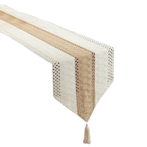Leodye 1PCS Tassel Table Runner Woven Design Bohemian Home Dining Bedroom Table Decor Accessory -1 1.8x47.2in