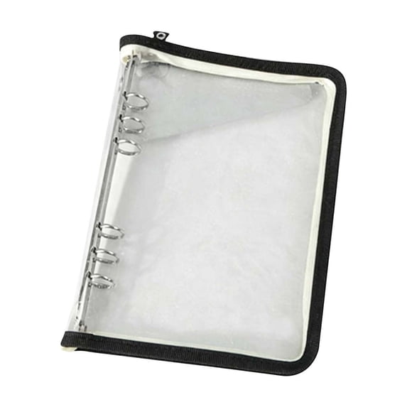 Leodye 1PCS Transparent PVC Zipper Loose-Leaf Folder, Two-Color Edge Design, Multifunctional Notebook Cover and File Storage Bag -7.9*5.5*1.2in