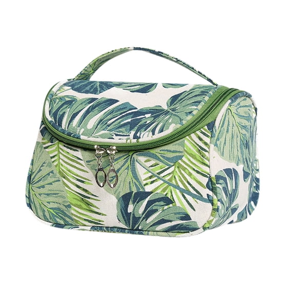 Leodye 1PCS Tropical Canvas Makeup Bag - Travel Toiletries Pouch, Spacious Storage for Women鈥檚 Cosmetics