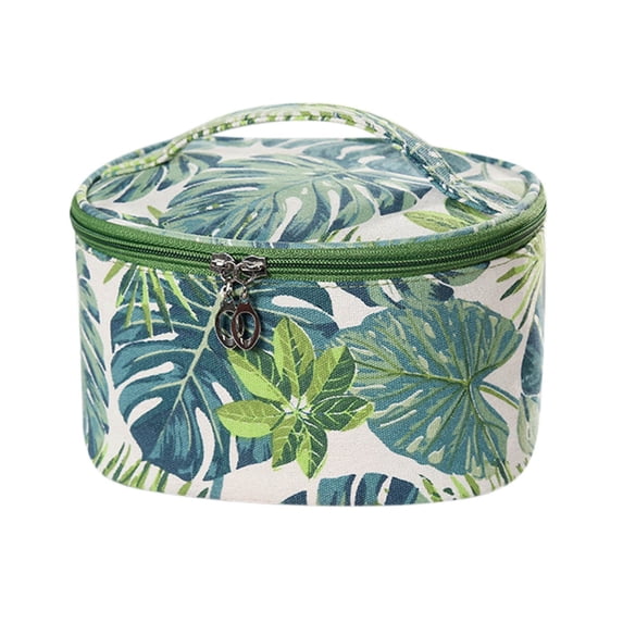 Leodye 1PCS Tropical Canvas Makeup Bag - Travel Toiletries Pouch, Spacious Storage for Women’s Cosmetics