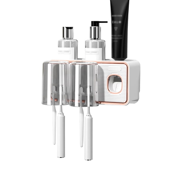 Leodye 1PCS Wall-mounted Toothbrush Holder with Toothpaste Dispenser - Includes Cup & Tray, Bathroom Organizer -8.66Ă—2.56Ă—4.13in