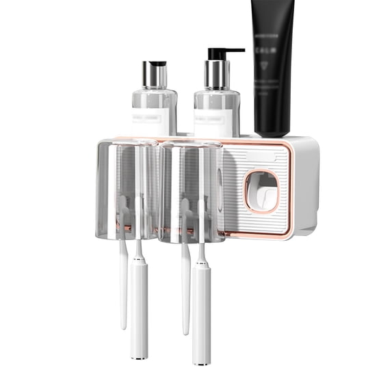 Leodye 1PCS Wall-mounted Toothbrush Holder with Toothpaste Dispenser - Includes Cup & Tray, Bathroom Organizer -8.66×2.56×4.13in