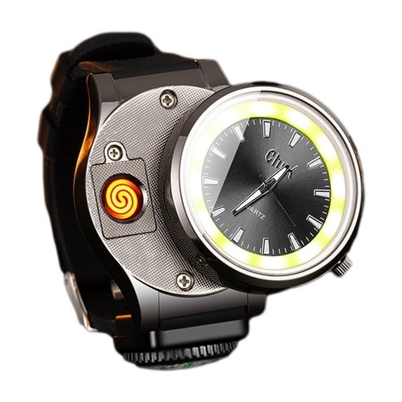Leodye 1PCS Watch-type USB-C Rechargeable Windproof Lighter Portable Flameless Outdoor Daily Tungsten Arc Lighter -1.57x1.57in