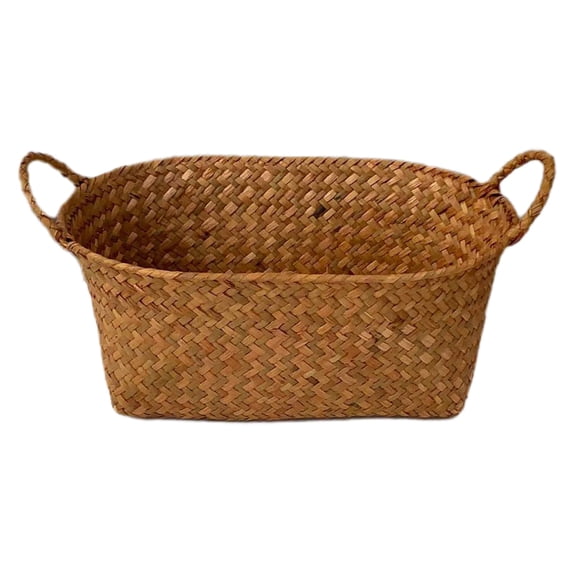 Leodye 1PCS Wicker Storage Basket with Handle Home Living Room Bedroom Laundry Organizer Basket for Throw Blankets Toys -11.81x4.72x4.72in