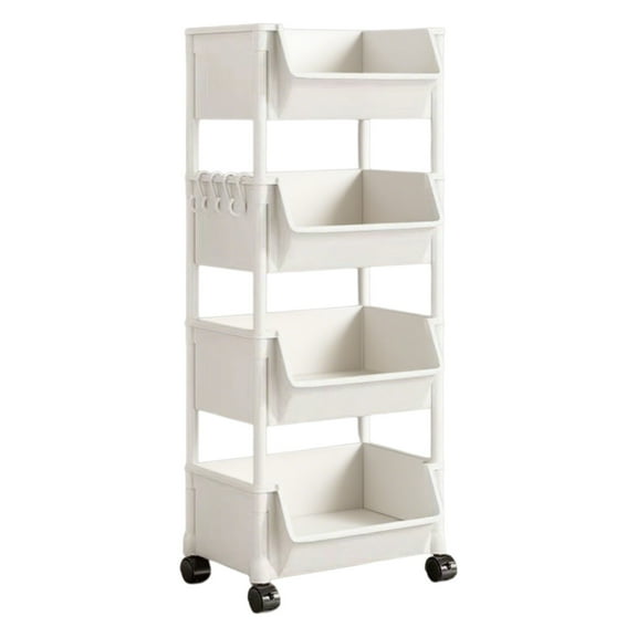 Leodye 1PCS Wide Storage Cart Mobile Shelving Unit Organizer Slide Out Storage Rolling Utility Cart Tower Rack for Kitchen Bathroom Laundry, Plastic & Stainless Steel-37.4x11.8x7.87inch