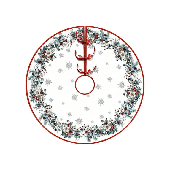 Leodye 1PCS Winter Snow Snowflake Christmas Tree Skirt Decorations Happy New Year Xmas Tree Mat 35 inch for Holiday Party Supplies Rustic Ornaments Mini Tree Skirt