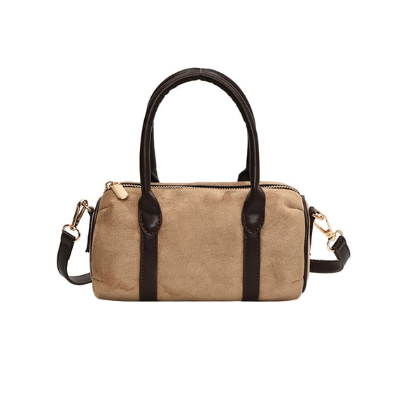 Leodye 1PCS Women's Faux Suede Boston Barrel Tote Bag Stylish Handle Purse Daily Commute Casual Shoulder Handbag -8.27x3.74x3.74in